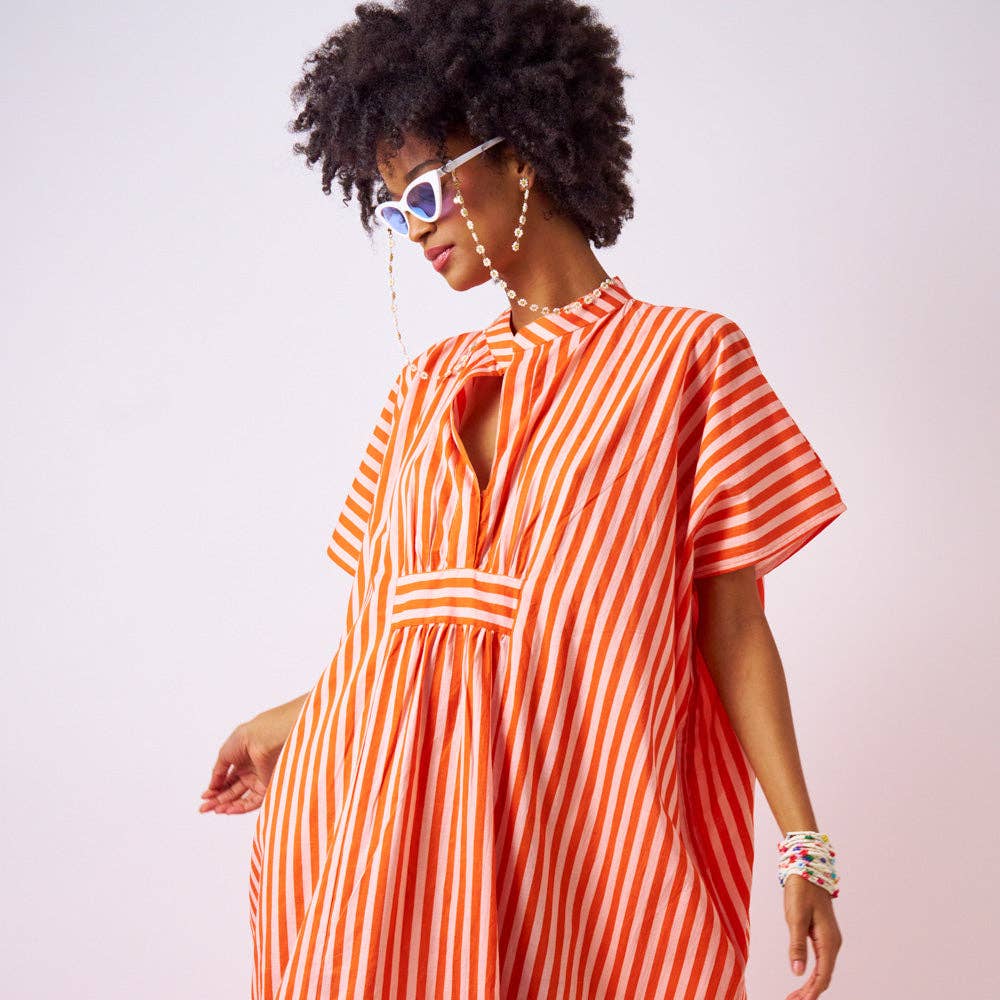 Margot Stripe Kaftan: Coral + Blush