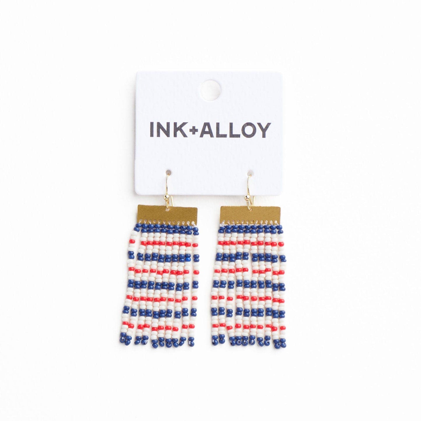 Scout Beaded Fringe Earrings: Red + Navy