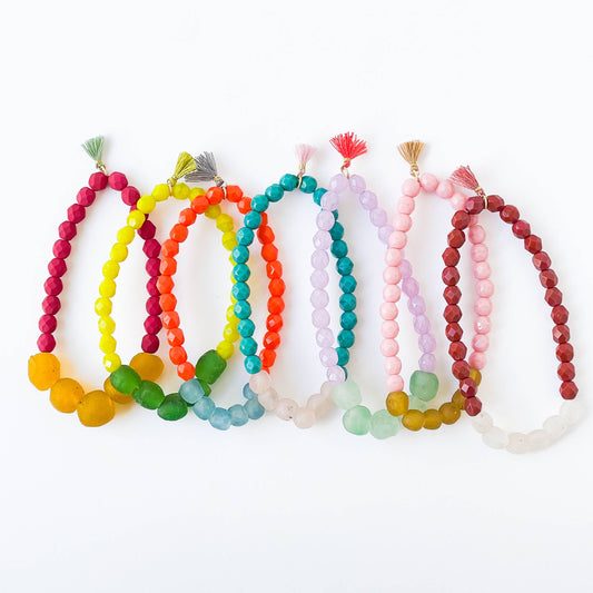 Recycled African Glass And Mixed Bead Bracelet: Turquoise