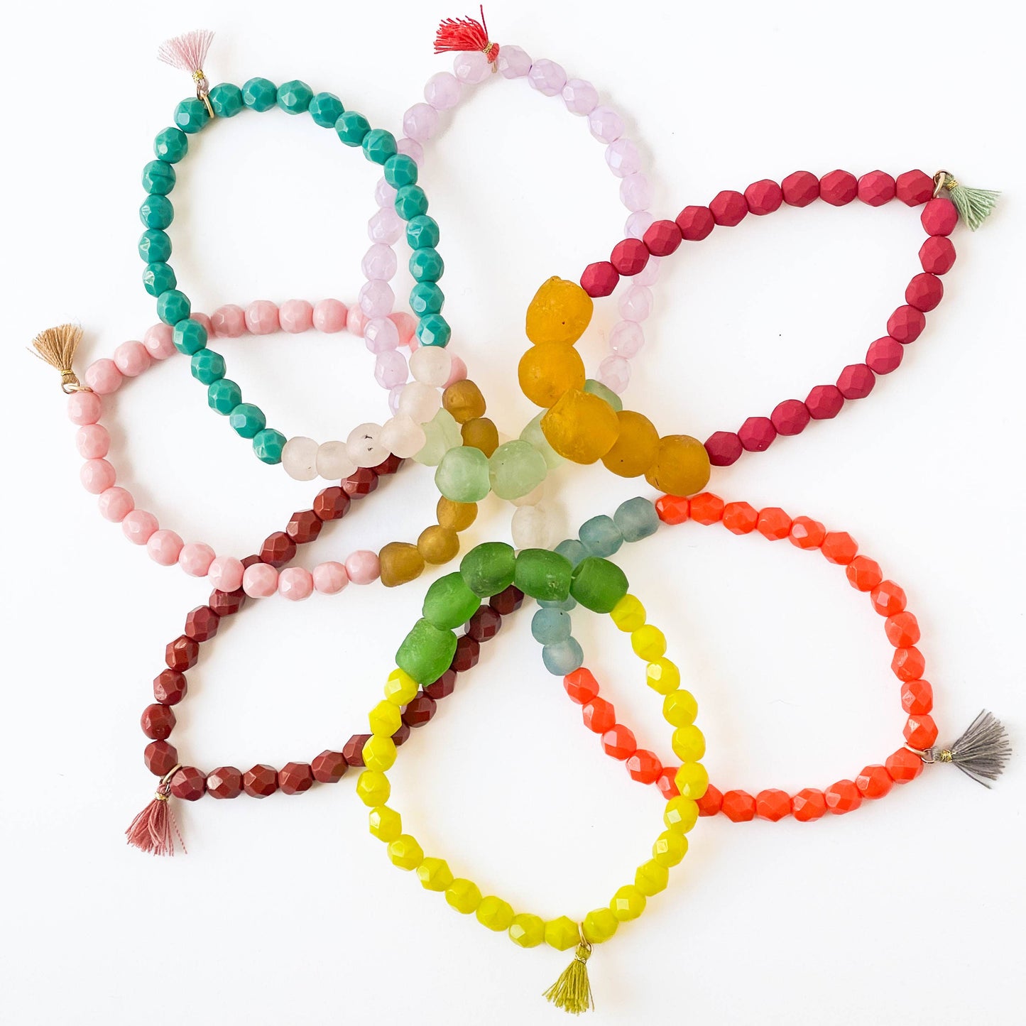 Recycled African Glass And Mixed Bead Bracelet: Magenta