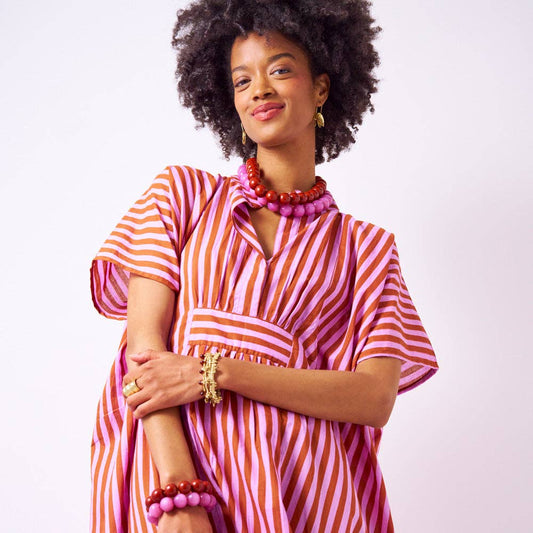 Margot Stripe Kaftan: Rust + Lilac