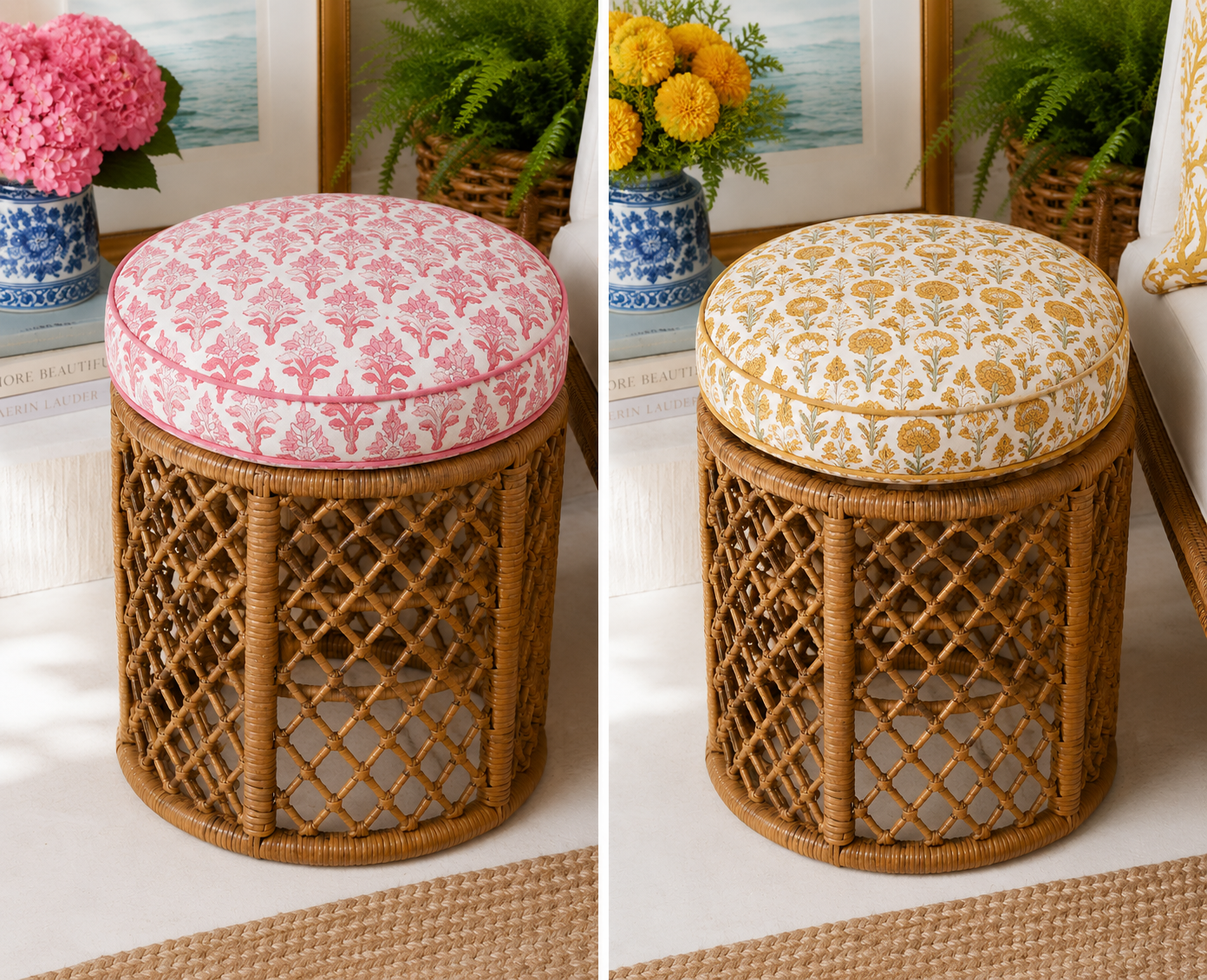 Vintage Rattan Pedestal Stools
