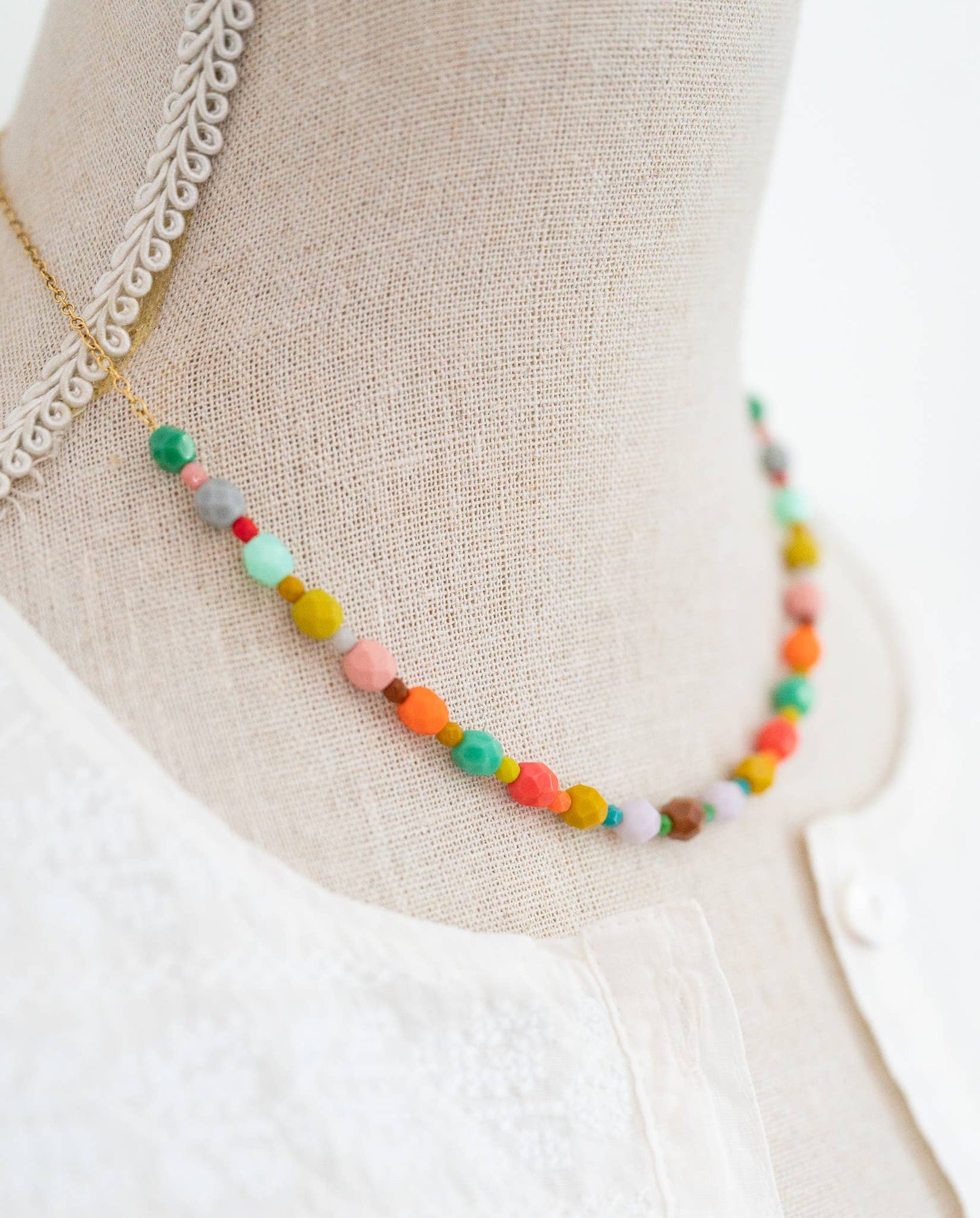 Colorful Czech Glass Bead Necklace - 16"