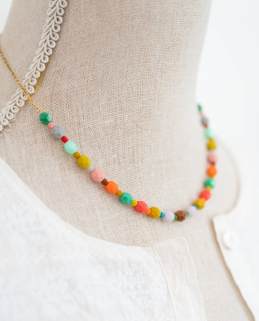 Colorful Czech Glass Bead Necklace - 16"