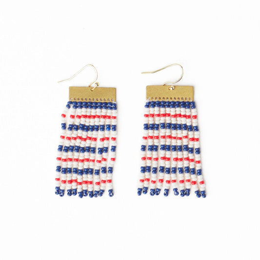 Scout Beaded Fringe Earrings: Red + Navy