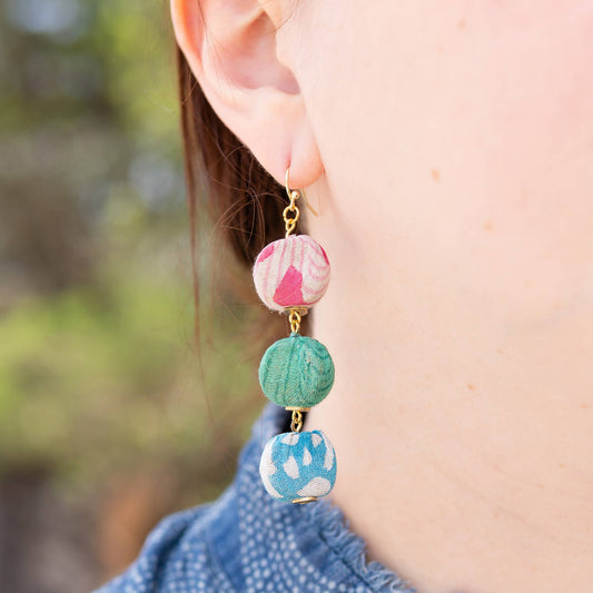 Kantha Pastille Trio Earrings : One of a Kind Color