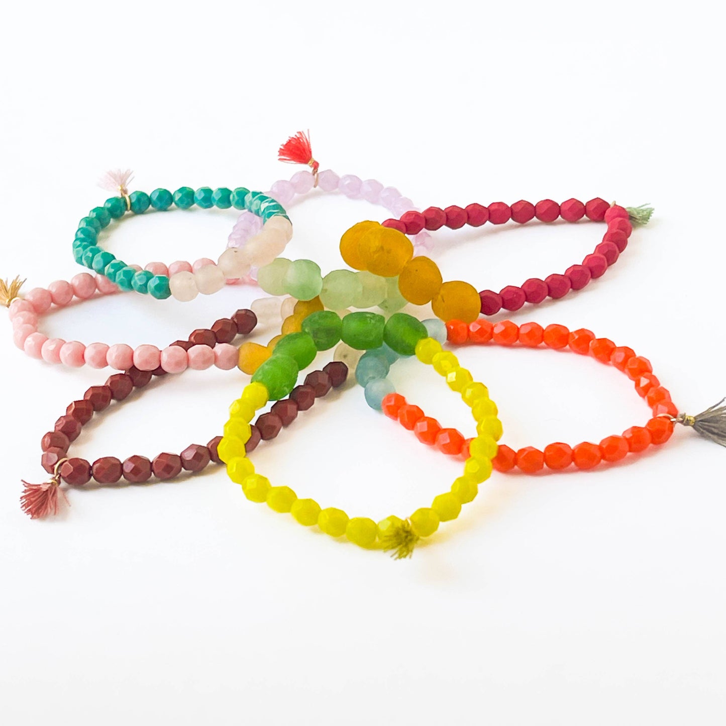 Recycled African Glass And Mixed Bead Bracelet: Chartreuse