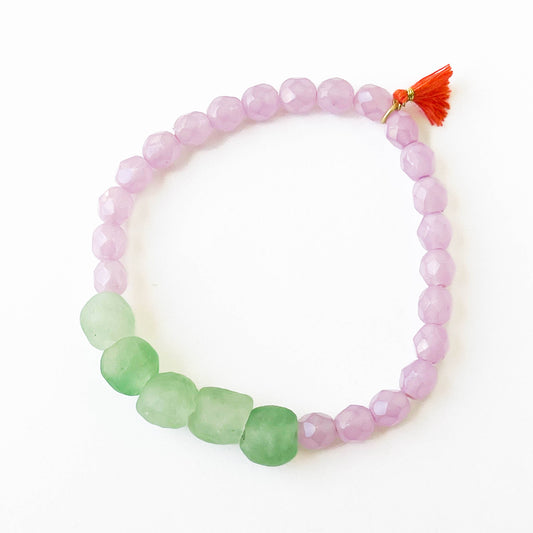 Recycled African Glass And Mixed Bead Bracelet: Lilac