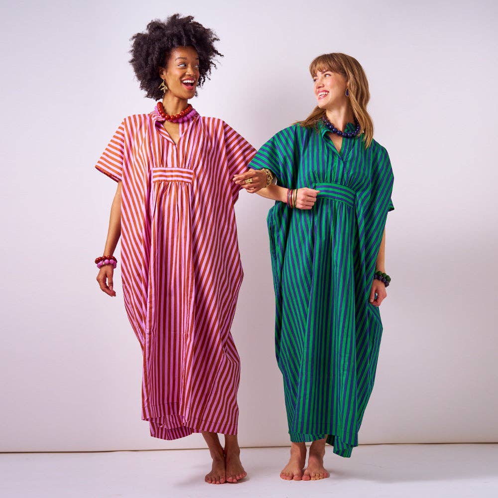Margot Stripe Kaftan:  Rust + Lilac