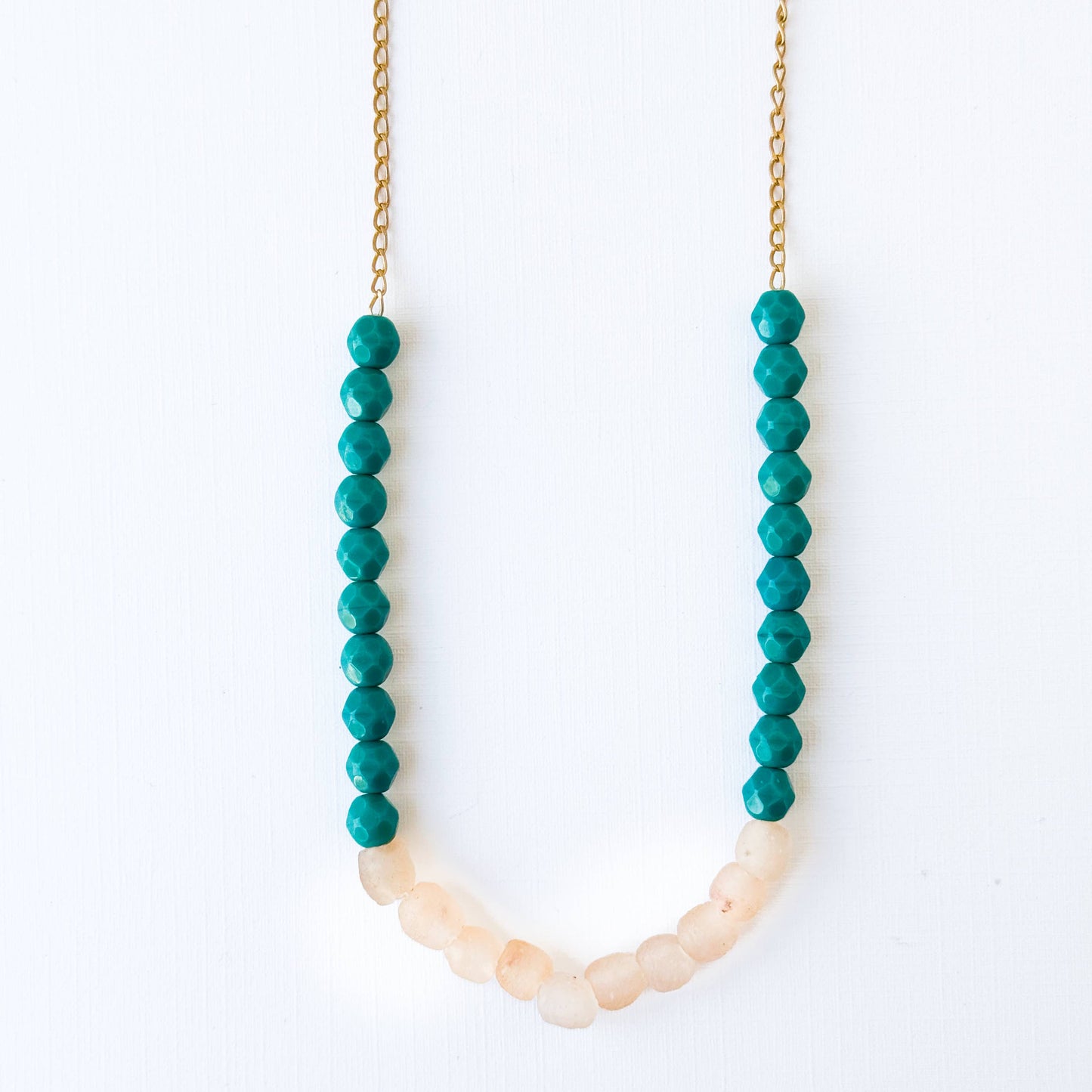 Recycled African Glass And Mixed Bead Necklace: Turquoise