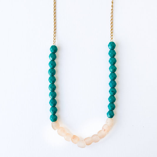 Recycled African Glass And Mixed Bead Necklace: Turquoise