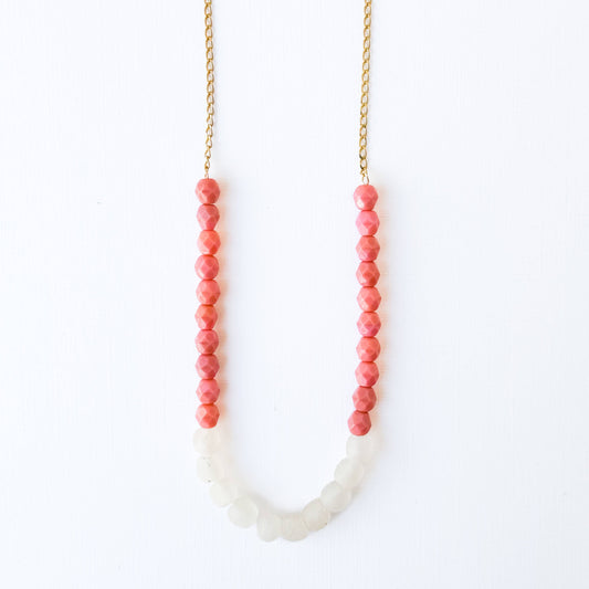Recycled African Glass And Mixed Bead Necklace: Pink