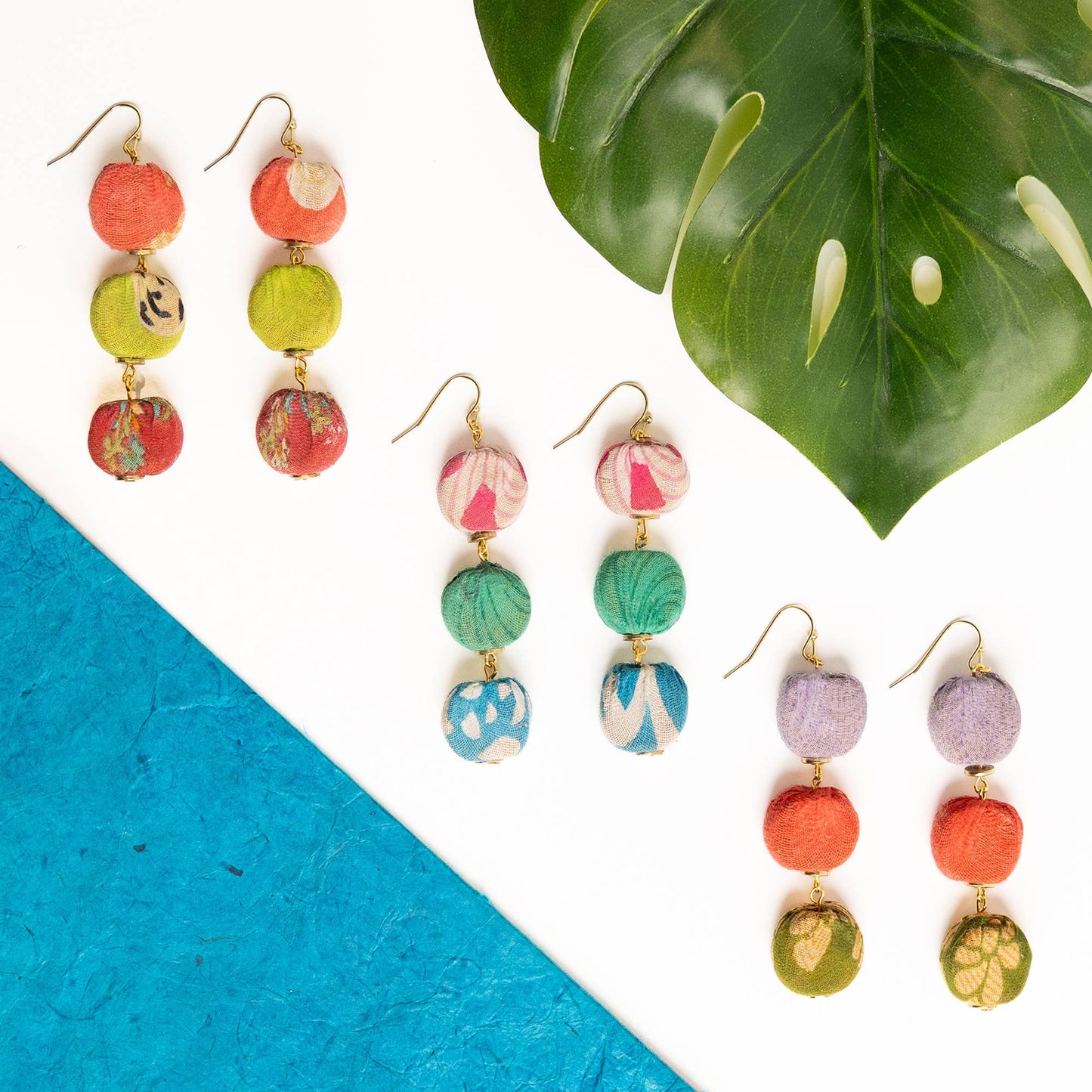 Kantha Pastille Trio Earrings : One of a Kind Color