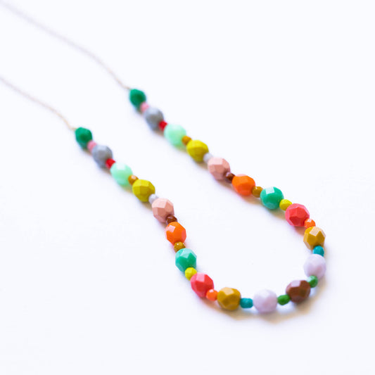 Colorful Czech Glass Bead Necklace - 16"