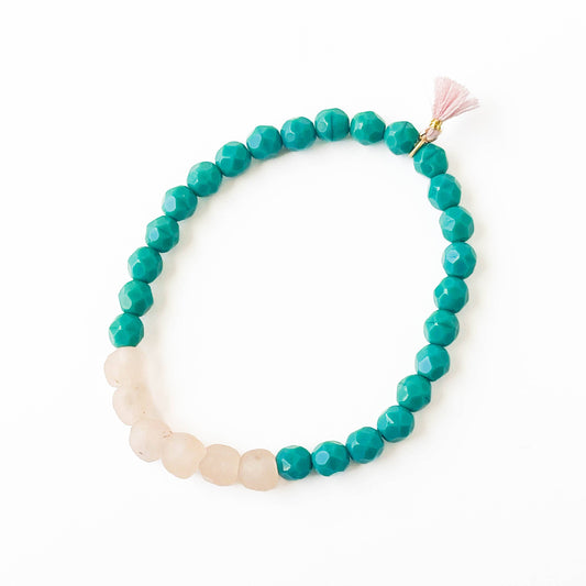 Recycled African Glass And Mixed Bead Bracelet: Turquoise