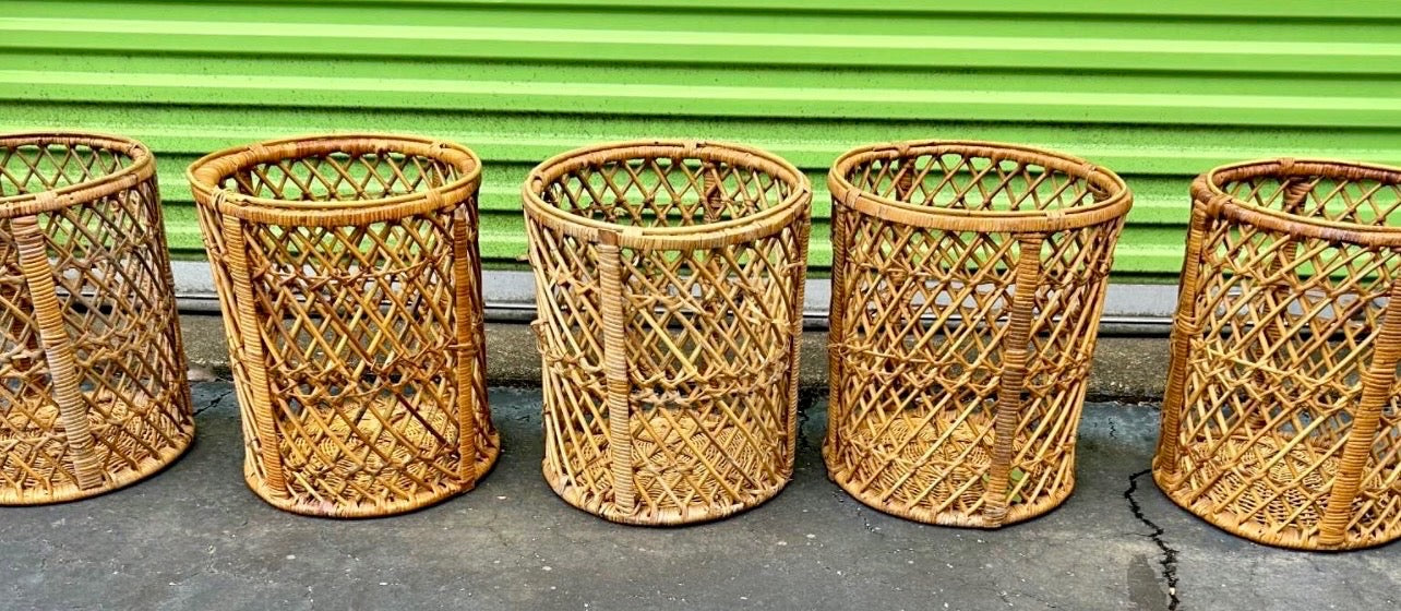 Vintage Rattan Pedestal Stools