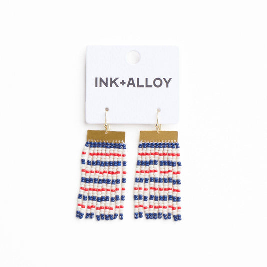 Scout Beaded Fringe Earrings: Red + Navy