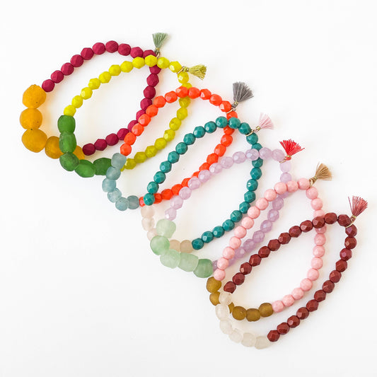 Recycled African Glass And Mixed Bead Bracelet: Magenta
