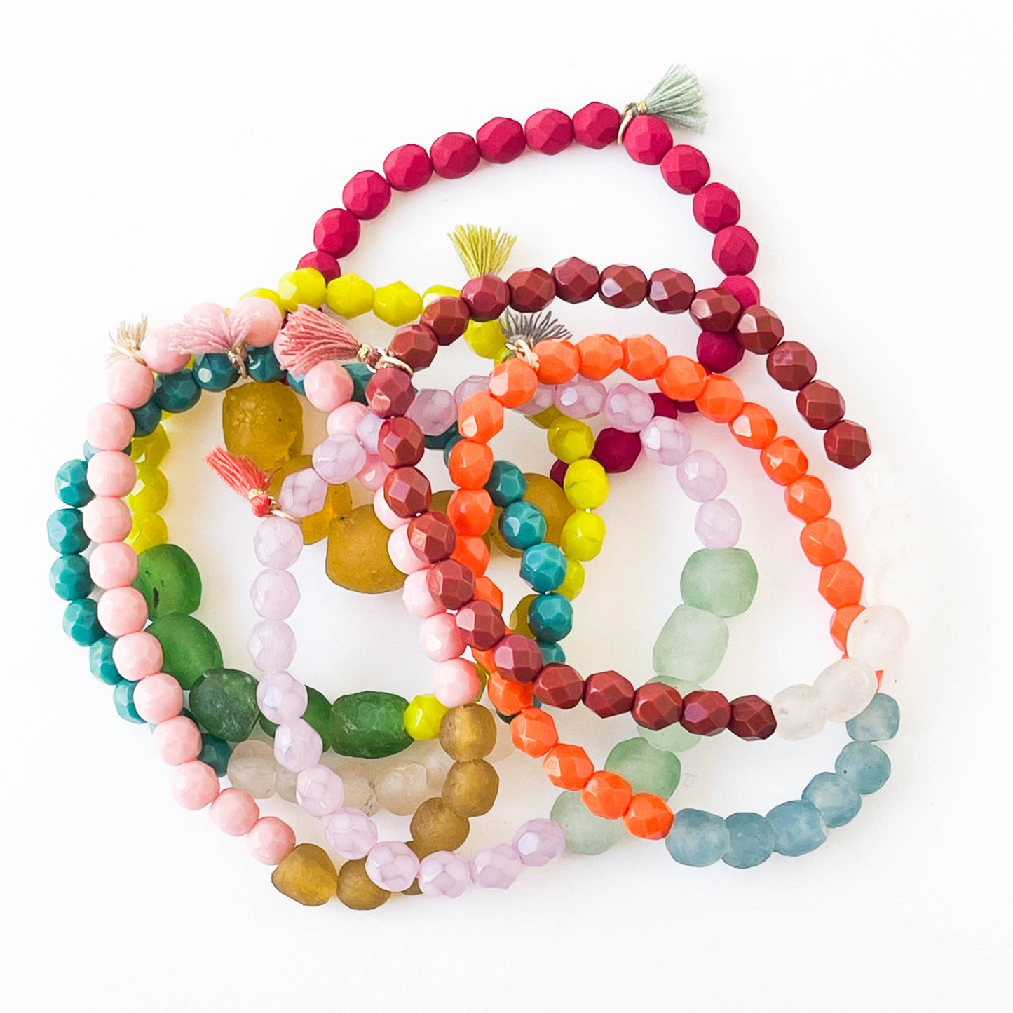 Recycled African Glass And Mixed Bead Bracelet: Pink
