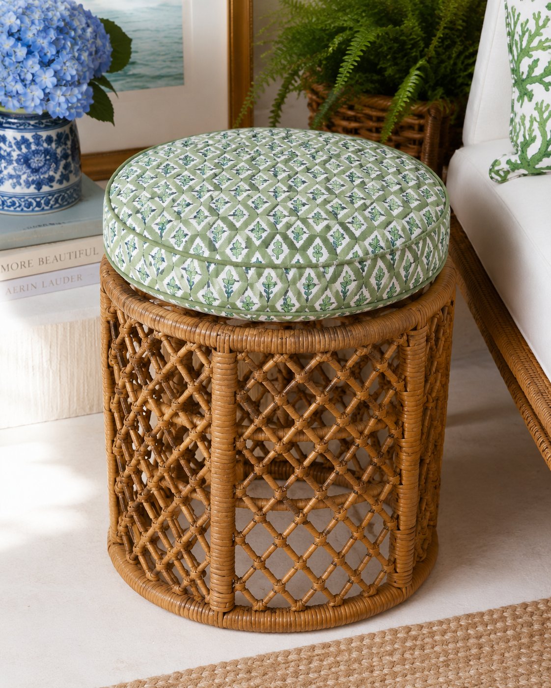 Vintage Rattan Pedestal Stools