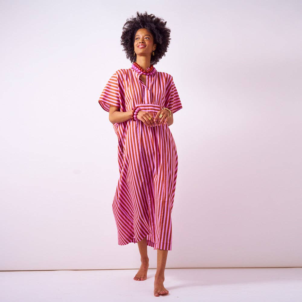 Margot Stripe Kaftan:  Rust + Lilac