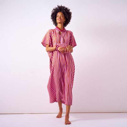 Margot Stripe Kaftan:  Rust + Lilac