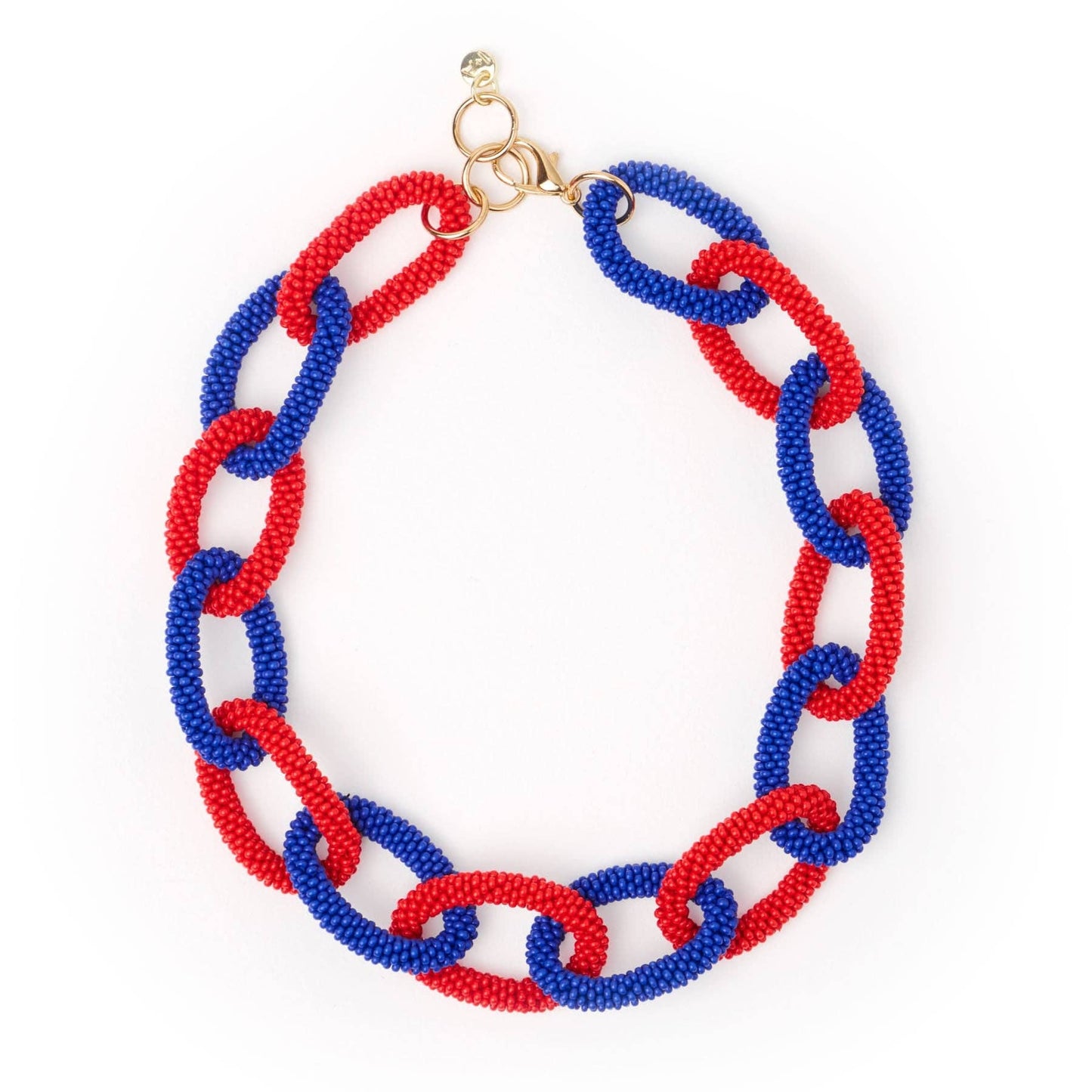 Chain Link Beaded Necklace: Red + Blue